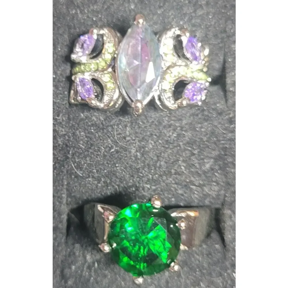 Womens Rings Lot Size 7.25 7 Purple Red Blue Green Statement Cocktail Crystal
